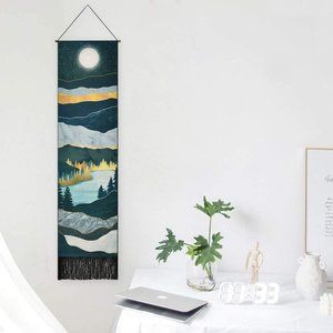 NEW Mountain Lake Moon Forest Tapestry 12.8"x51.2"